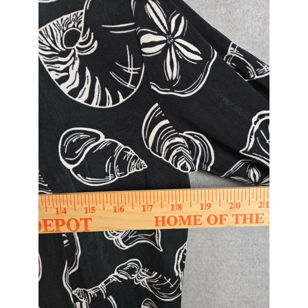 CHICOS‎ Travelers 2 Size L SEASHELLS Sandollar Open Cardigan Asymmetric Black